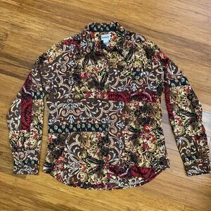 Chico's Top Womens‎ Small Baroque Snap Button Down Shirt Mixed Pattern Cotton